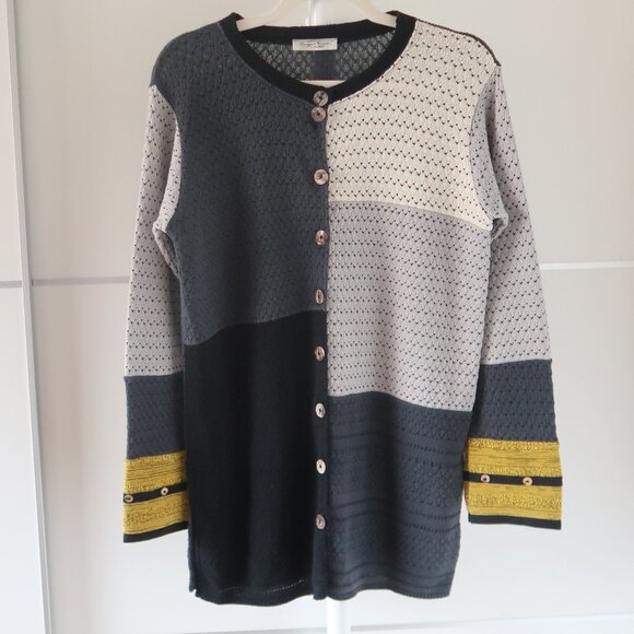 Margaret Winters Knit Patchwork Scoop Neck Cardigan Sweater Artsy Oversized XS - Picture 3 of 11